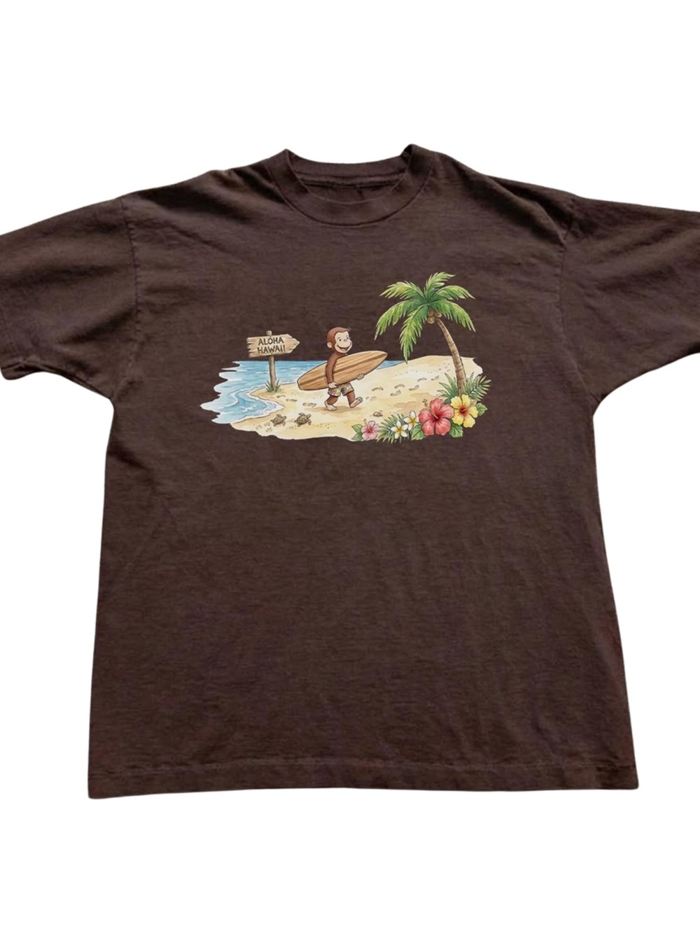Gildan Brown Surf Graphic Tee with Island Print